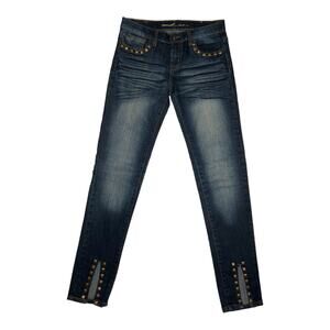 Touch Me Low Rise Distressed Studded Skinny Jeans size 3/4